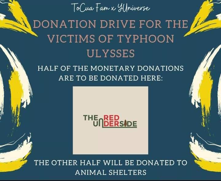 MikeyMurphy09's tweet photo. Hello guys☺️ We hope that your all safe, thank you for taking the time to read this post, ToCua Fam &amp; YUniverse were collaborating to have a "Donation drive for the victims of Typhoon Ulysses", let's all gather a big donation and spread love. ❤️🤗
@DocJerryCuaa https://t.co/PQo7md2n4b