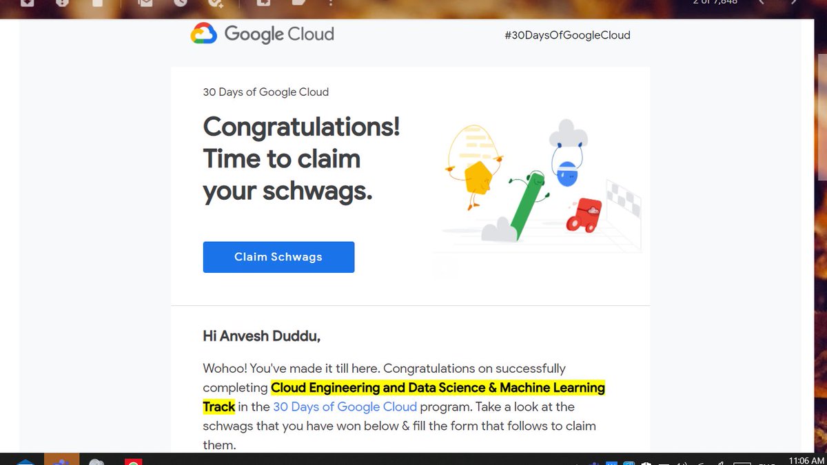 DudduAnvesh's tweet photo. Really glad to share that I took my first step towards #cloudcomputing by completing #30daysofgooglecloud. I completed both the tracks, i.e. Cloud Engineering and Data Science &amp; Machine Learning in these 30 days! Thank you so much @dsc_hits  @googledevs #dschits https://t.co/x5JxJOG7nj