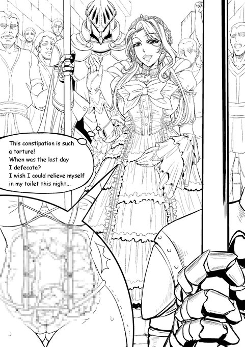 現在同人と同時に海外コミッション進行中。今度は王女様って設定でまたも長期間の便秘で公務中。ドレス面倒くさかったな・・・ちなみにコルセットの案は僕ですw 