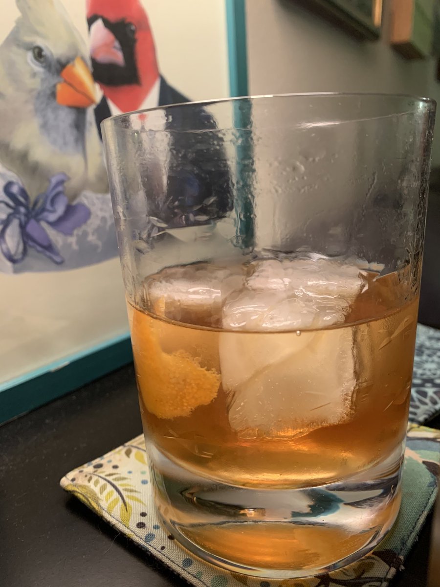 LemieuxLGM's tweet photo. I alas have a Panopto to record later tonight but I can still bartend, so made Emily a Canadian Old Fashioned with Crown Royal Northern maple syrup, ⁦@tokenbitters⁩ Montreal Maple bitters, and a dash of maple syrup https://t.co/YTkbousuWn