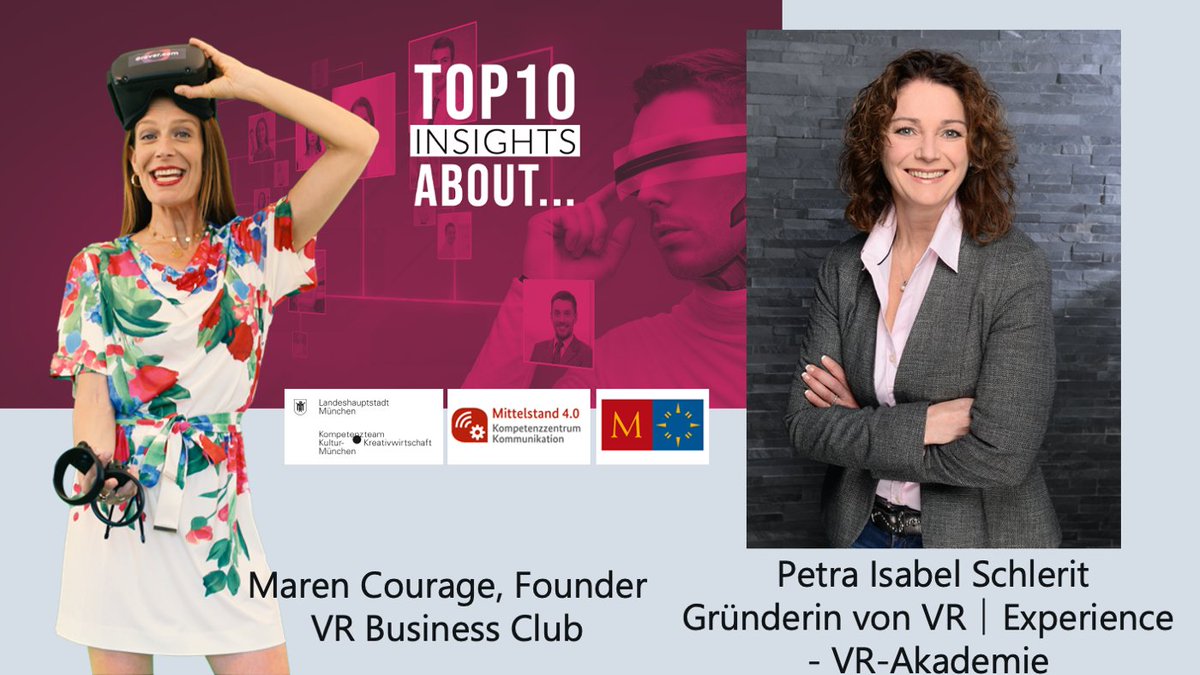 Heute 16 Uhr live auf Youtube Social VR Talk: VR Business Club - Top10 insights about..Petra Isabel Schlerit. vrbusiness.club/live