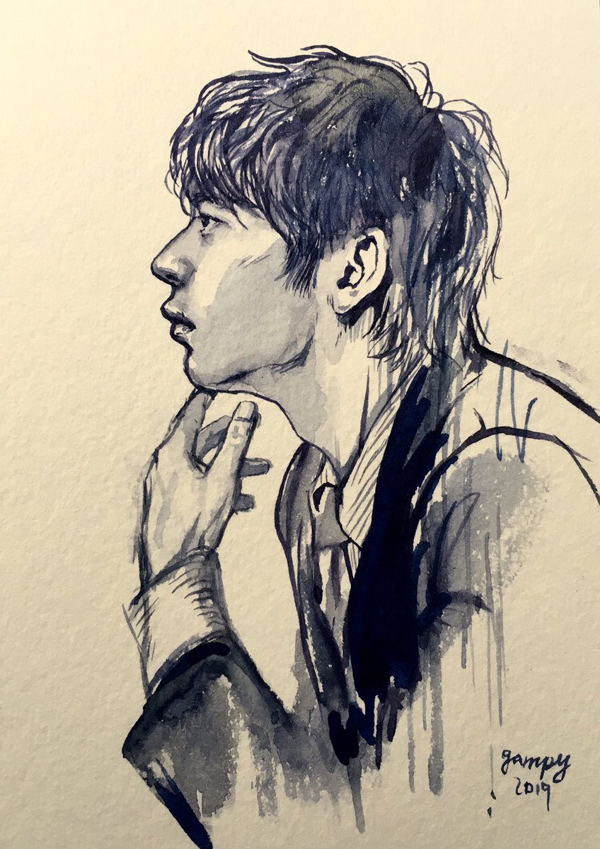 #皆さん線画と塗った後を見せてください
これは筆で線で描いてから、最後に面を薄く乗せた 