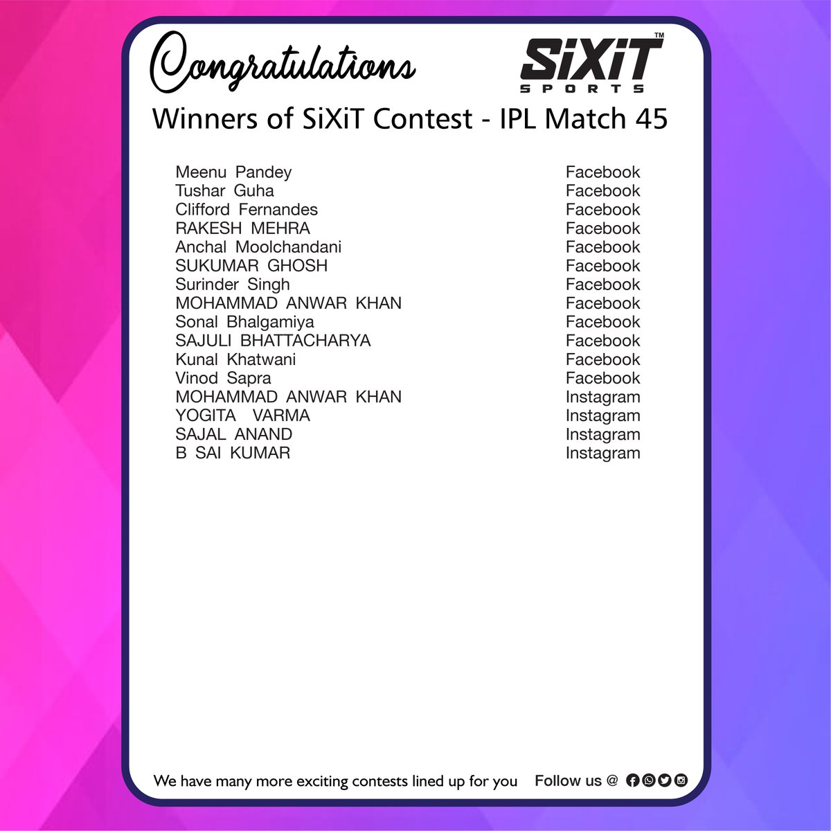 sixitsports's tweet photo. #Congratulations #Winners #IPL2020 #match45 #Contest #SiXiT #PerformanceUnmatched, kindly request all Winners to fill their respective details in the link below and submit
https://t.co/ZaSVebuons https://t.co/00etU4g8ts