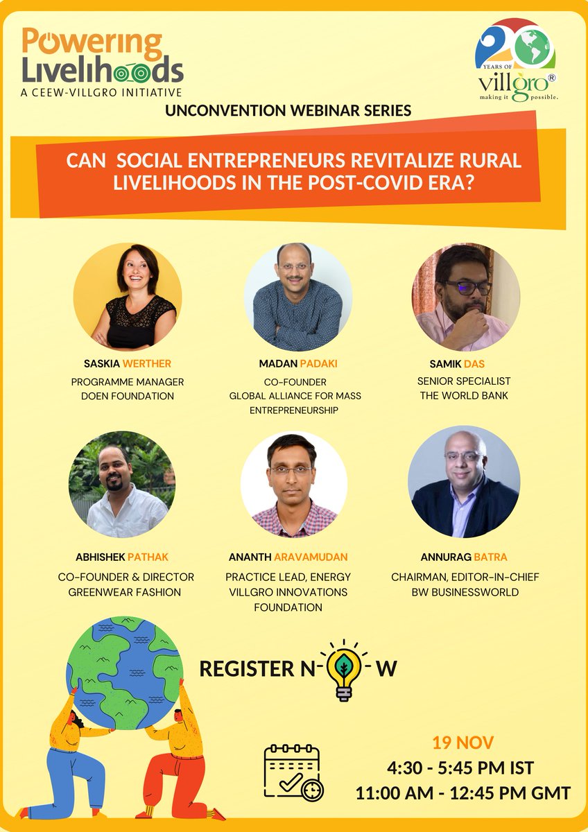 Watch Ananth Aravamudan as he discusses how Villgro along with its partner @CEEWIndia is #empowering #socialentrepreneurs to revive #rurallivelihoods through the #PoweringLivelihoods initiative. Register Now: lnkd.in/gpVUE2F
#ClimateAction #CleanEnergy #SDGs