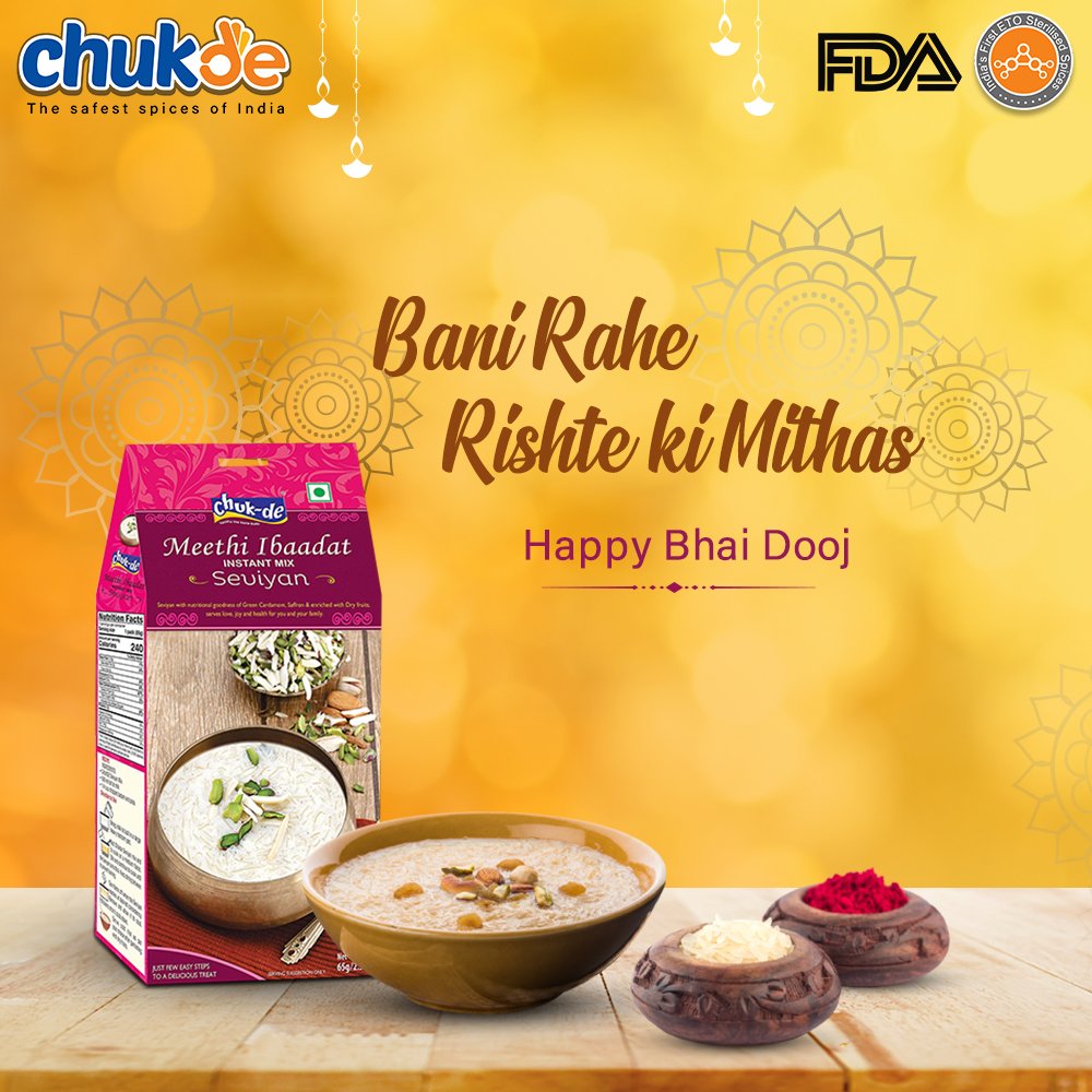 ChukdeSpices's tweet photo. Celebrate sibling love with the sweetness of #MeethiIbaadat! 

#HappyBhaiDooj

#ChukdeSpices #SafestSpices #BondOfLove #SiblingLove #HappyBhaiDooj2020 https://t.co/kjPJcF6jkL