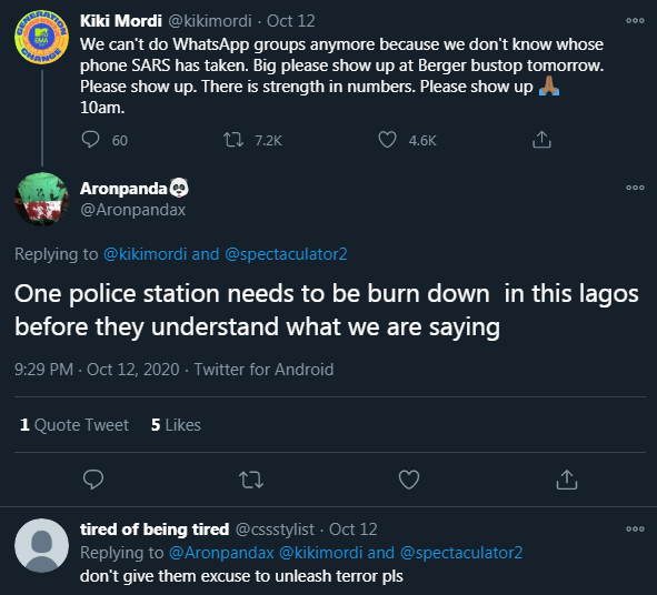 On the 12th October,  @kikimordi flew this kite of blocking Lagos-Ibadan Express that led to raping, robbing, looting, loss of agricultural goods around that axis. If I lost my business around Berger to this nonsense, I will sue her & wait for online Hoodlums to meet me in court  https://twitter.com/kikimordi/status/1315741965191966721
