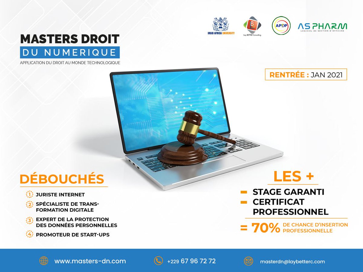 dn_master's tweet photo. Le dilemme moderne: diplôme ou entreprenariat ? Mais pourquoi choisir si on peut tout avoir? Les #MastersDN sont diplomants et professionnalisants!
Des diplômes augmentés pour créer un impact immédiat sur votre carrière !
#BJMastersDN #DiplômeAugmenté #Ejuriste #Cyberespace https://t.co/LLcr05VC88