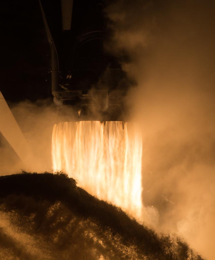 Closeup of Falcon 9 rocket flames as seen from remote camera.