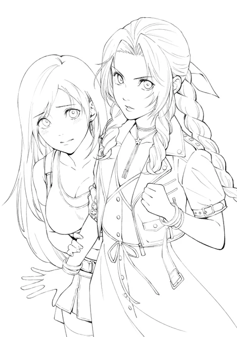 #皆さん線画と塗った後を見せてください 
FF7の 