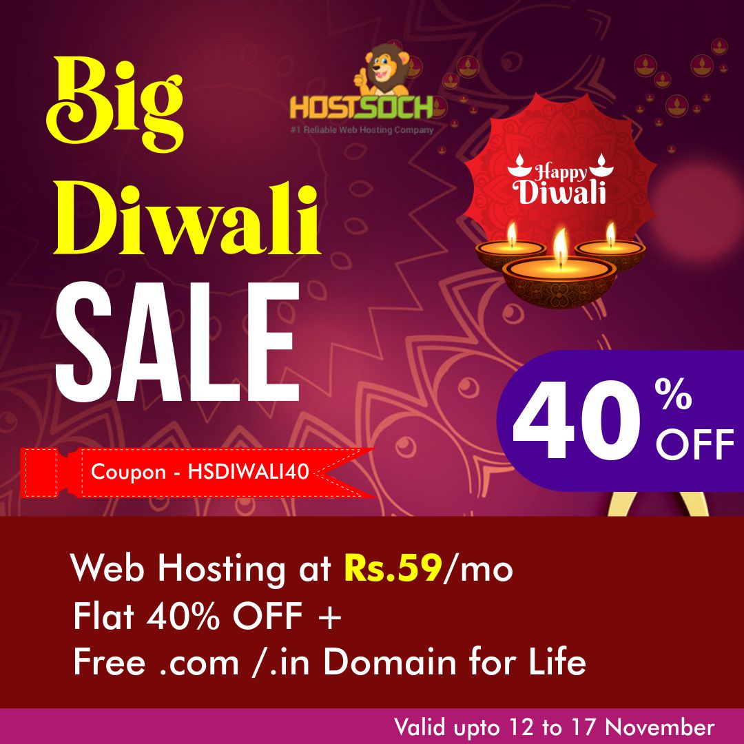 HostSoch's tweet photo. The last 1 day to avail the great #Diwali #Offer
Lifetime Free .COM/.IN domain + 40% OFF on #Hosting
Order now - https://t.co/OOptZNkLYG
Ph: +91 9740425153 https://t.co/jdkMMAJF5c