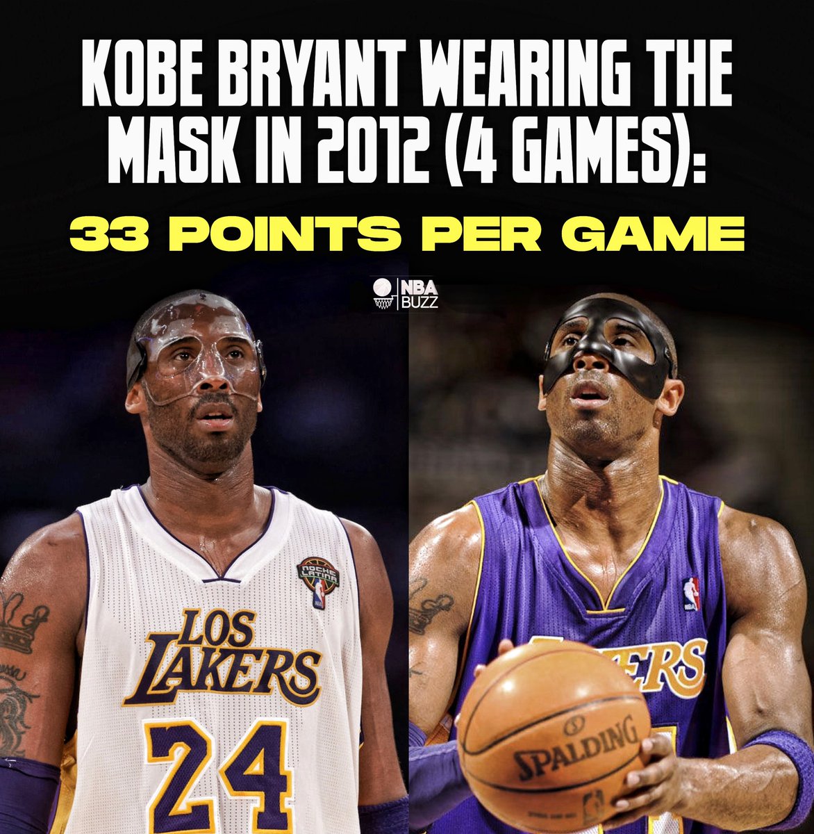 CourtsideBuzzX's tweet photo. Dwayne Wade broke Kobe’s nose in the 2012 ASG and Kobe later told Wade “I love it. I’ll see you in a couple days.”
Kobe then torched Wade, LBJ, & Miami for 33 PTS on 61 FG% (W), while wearing a MASK.
Kobe averaged 33 PPG in 4 games in the clear and black mask! #MaskedMamba🐍 https://t.co/8imrVenQ0V