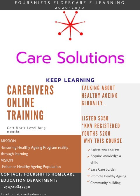 SajamesHome's tweet photo. @KaziMtaani1 @unhabitatyouth @MoICTKenya @YouthKenya4SDG  take this great opportunity to learn ENROLL NOW! #heathyageing @WHO @CommonAgeAssoc @HelpAgeAfrica @3NDWG @ https://t.co/7Vq8hWg87J