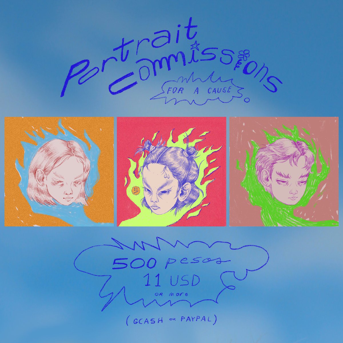 serdnaaifos's tweet photo. opening portrait commissions for ₱500/$11 (or more). all of proceeds will go to various organisations helping the victims of the recent typhoons here in the philippines. you may donate straight to organisation of choice (just send proof of payment), or pay thru gcash/paypal. https://t.co/XGmzEojCa2
