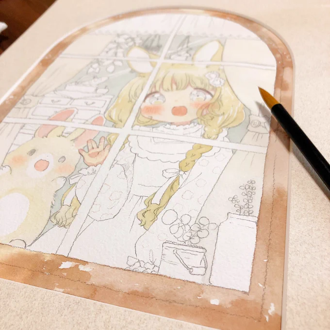 マットの形を生かした絵を描いてます 