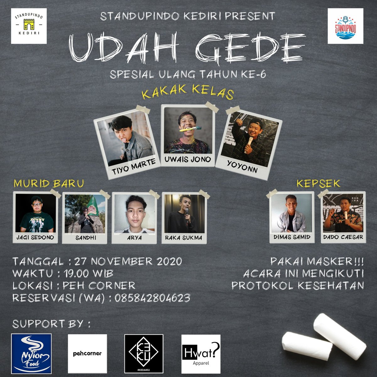 Dalam rangka memperingati ulang tahun yg ke enam atau umur yg biasanya udah boleh masuk SD, STANDUPINDO KEDIRI MEMPERSEMBAHKAN

"UDAH GEDE"

Support by (IG) :
@ nyiorfood
@ pehcorner
@ chocojar.kediri
@ hwatapparel_
Acara yang pasti lucu dan menghibur para wali murid.