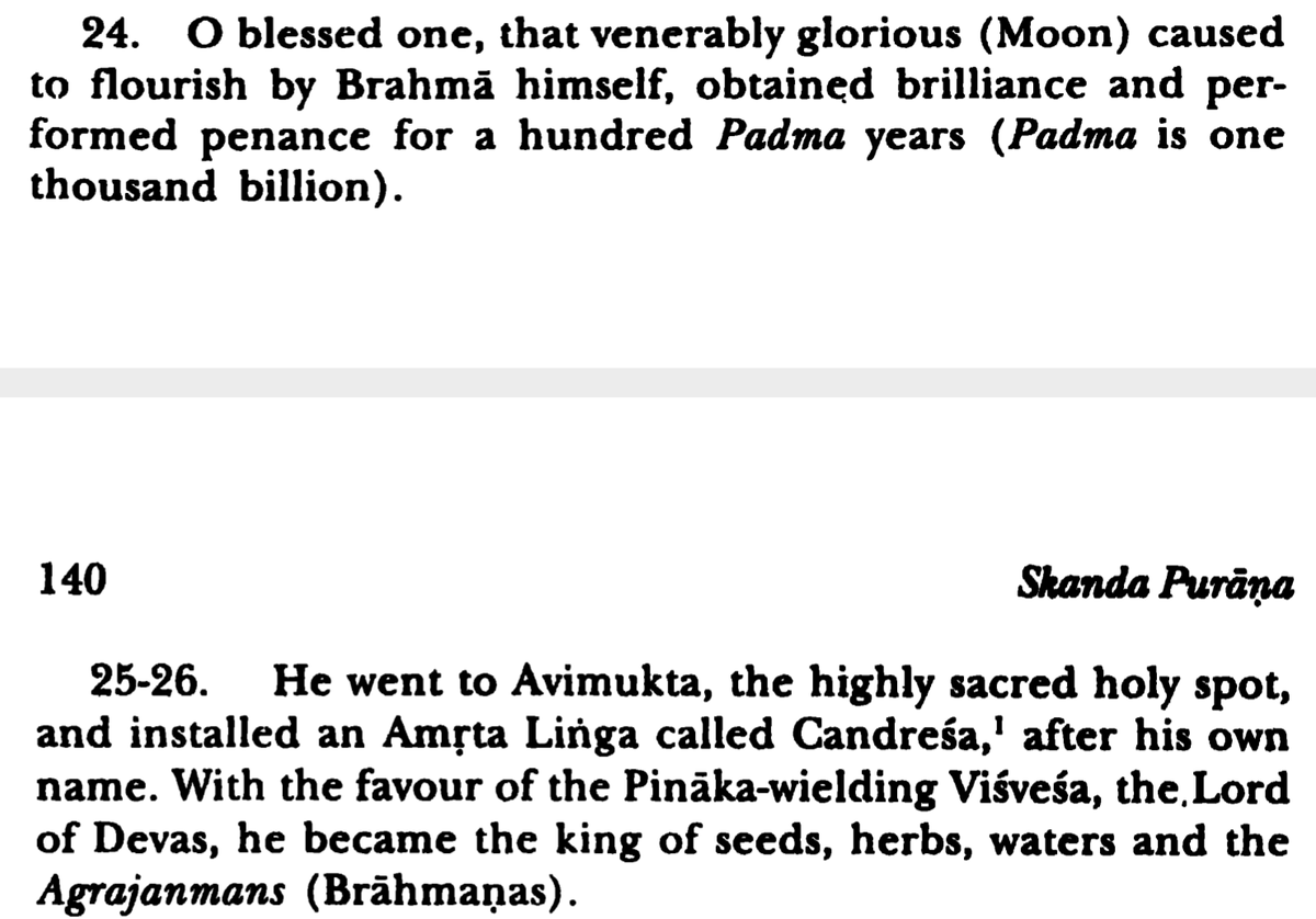 In Skandapurāṇa, Book 4 - Kāśī-khaṇḍa, Section 1 - Pūrvārdha, Chapter 14 has description of Sōmaoka. In this chapter, there is detail on the birth of Sōma / Chandra and his position among the devatas. Sōma installed a linga, Candrēśvara as below5/