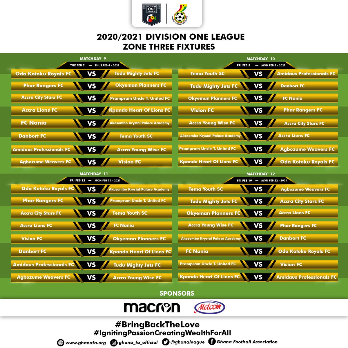 ghanafaofficial's tweet photo. 📌 2020/21 Division One League Fixtures
ZONE THREE -(Day 1-16
#GHDOL
#BringBackTheLove https://t.co/BbnrX9OW88