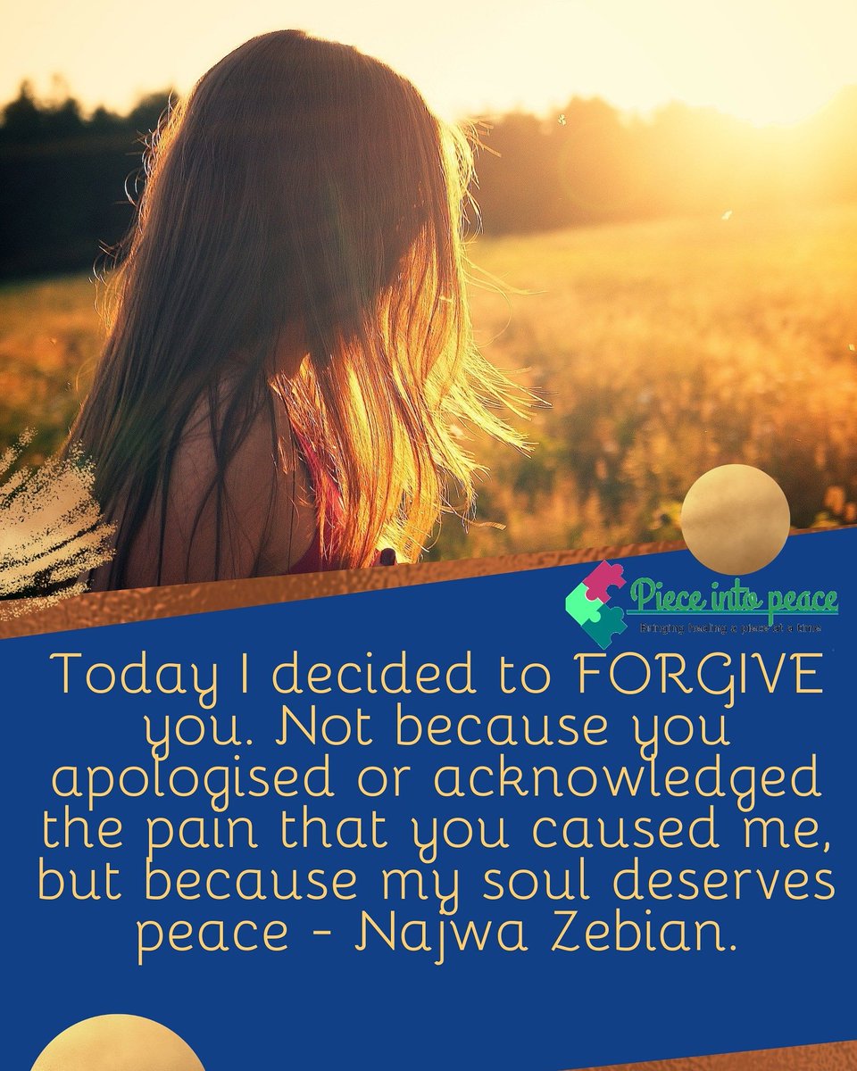 Pieceintopeace's tweet photo. Today I decided to FORGIVE you. Not because you apologised or acknowledged the pain that you caused me, but because my soul deserves peace. Forgive, not for them... but for yourself.
#ichooseme #ichooseforgiveness #freemysoul #nolongerinchains #forgiveinspiteof #lovethyself❤ https://t.co/vrQIy8GJO9