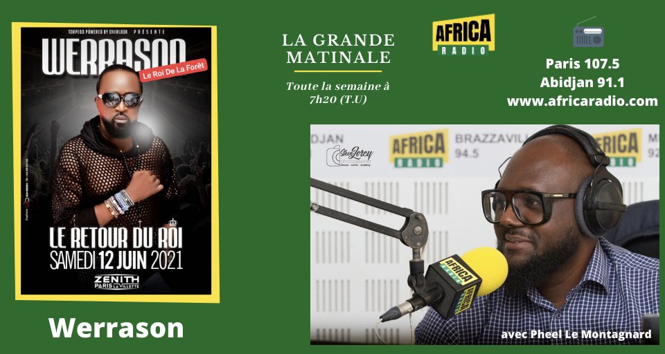 africaradioOFF's tweet photo. 🎶 « En route pour le Zénith de Paris le 12 juin 2021 »
#Werrason est toute la semaine à 7h20 (T.U) l’invité de @pheelpambou dans La Grande Matinale. Retour sur le parcours du Roi 👑 de la forêt 📻 https://t.co/Li1rE7Q1vC