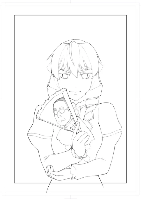 #皆さん線画と塗った後を見せてください 

縦ロールはコピーして増やすため、別パーツで作成してます。 