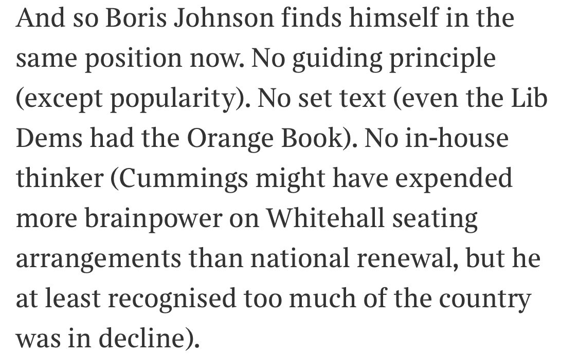 It’s a real problem going into No10 not from opposition.New Labour and Cameroonism were forged during late nights in cramped offices.Brown, May and now Johnson all struggled with no project, and no team loyalty to it. https://www.thetimes.co.uk/article/the-problem-with-project-johnson-you-cant-polish-nothing-or-roll-it-in-glitter-vhtw889h8