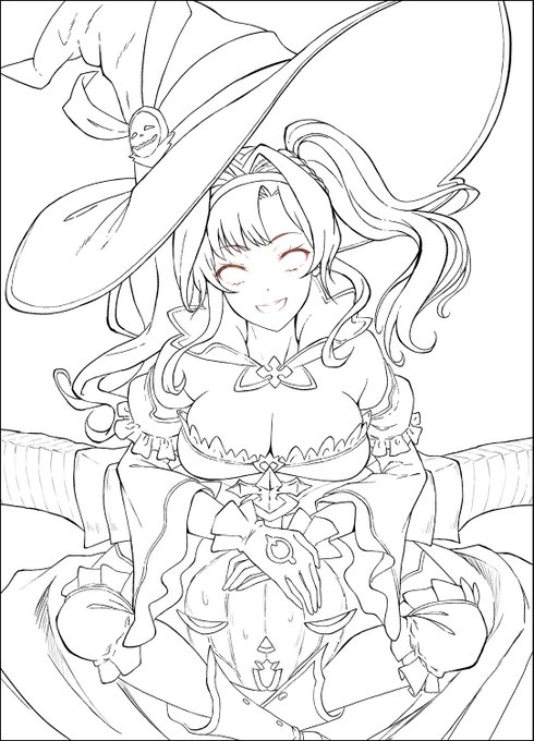 #皆さん線画と塗った後を見せてください 
目は入れない派。アタリでは描くけど後から消す。 