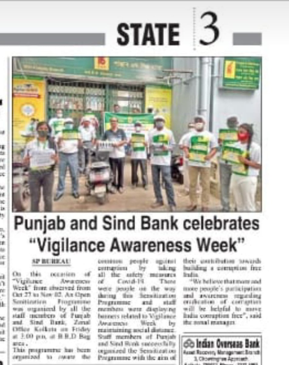 PSBIndOfficial's tweet photo. Press clippings of various activities conducted by the Bank across the country during the observance of Vigilance Awareness Week 2020.
 
#vigilanceweek2020 #PSB #PunjabAndSindBank https://t.co/yr15OQcjjE