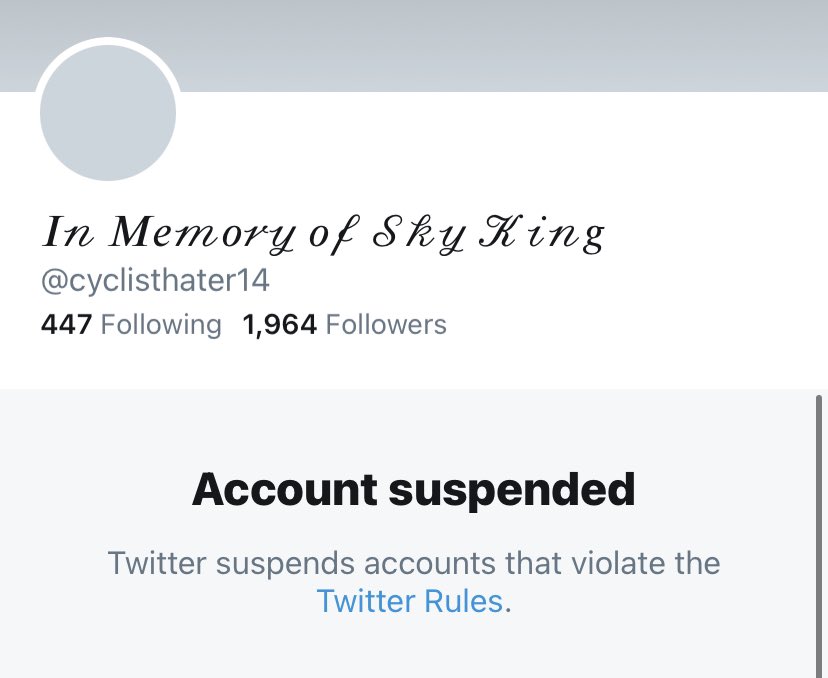 Deplatform_Hate's tweet photo. No. 77 in the graveyard of racist and antisemitic accounts is @cyclisthater14 . Keep reporting messages that contravene the rules of @twitter. #DeplatformHate https://t.co/IpzV81yOUh