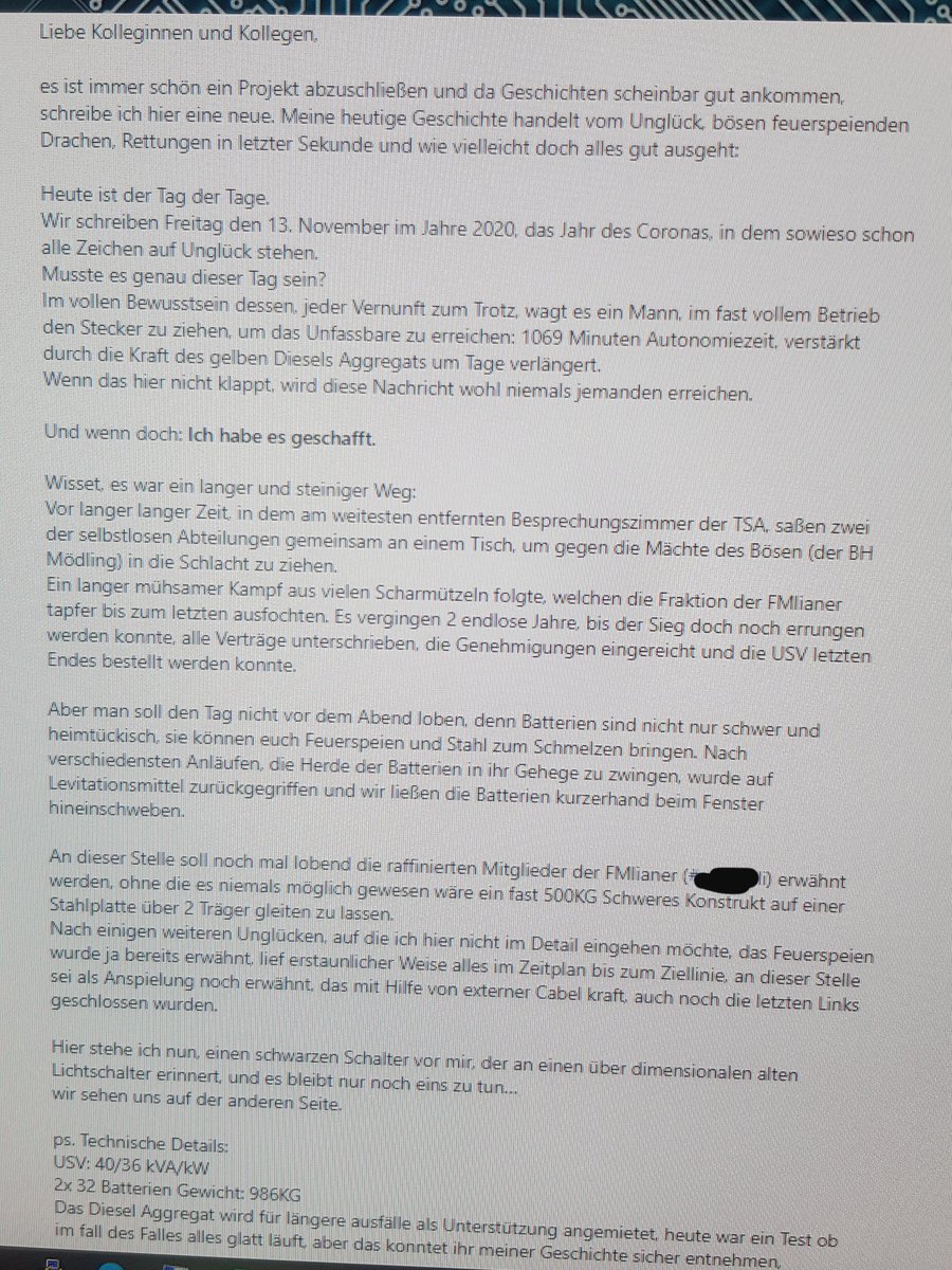 #GeschichtenZeit
Kennt ihr Yammer? 
Das ist sowas wie Facebook aber Firmenintern.
Mein Chef sagt immer "Verfass einen Artikel über deine Projekte!" Aber wen interessiert das wir eine neue USV haben...😴
Und weil ich ich bin verfasse ich meine Artikel jetzt als geschichten 😎