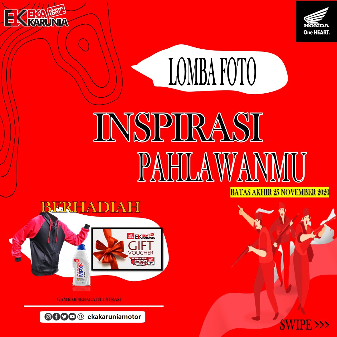 EkaKaruniaMotor's tweet photo. YUHU KITA LAGI ADAIN LOMBA LAGI NIH SOB!!!

JOIN LOMBA YUK BIAR "FREE TIME" MU LEBIH BERFAEDAH DAN BISA DAPET HADIAH!!🎉😁

BACA SYARAT DAN KETETUANNYA YA SOB!

JANGAN LUPA WAJIB AJAK TEMEN, SODARA, GEBETAN, SELINGKUHAN JUGA BOLE 😂 https://t.co/kqtd2tjgbt