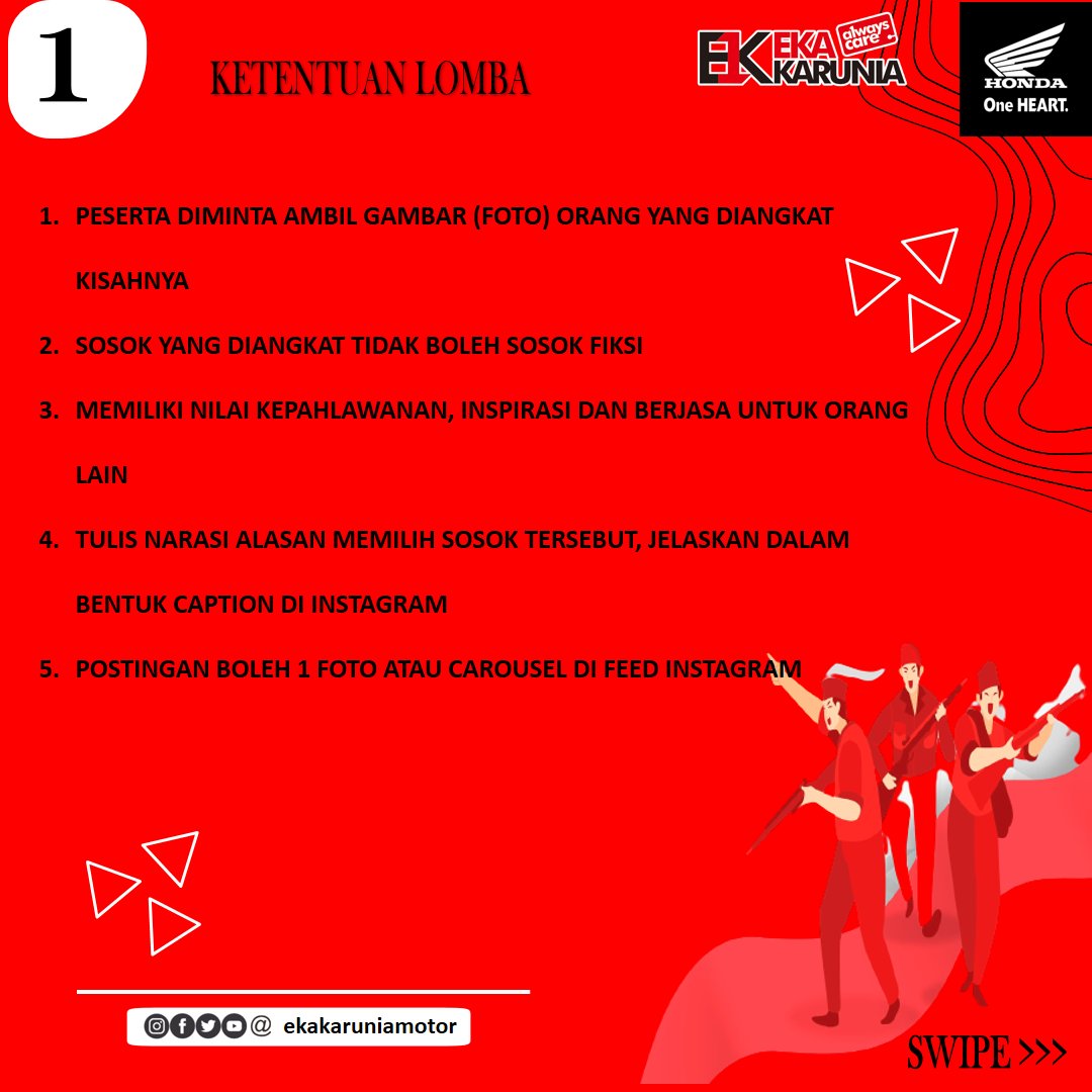 EkaKaruniaMotor's tweet photo. YUHU KITA LAGI ADAIN LOMBA LAGI NIH SOB!!!

JOIN LOMBA YUK BIAR "FREE TIME" MU LEBIH BERFAEDAH DAN BISA DAPET HADIAH!!🎉😁

BACA SYARAT DAN KETETUANNYA YA SOB!

JANGAN LUPA WAJIB AJAK TEMEN, SODARA, GEBETAN, SELINGKUHAN JUGA BOLE 😂 https://t.co/kqtd2tjgbt