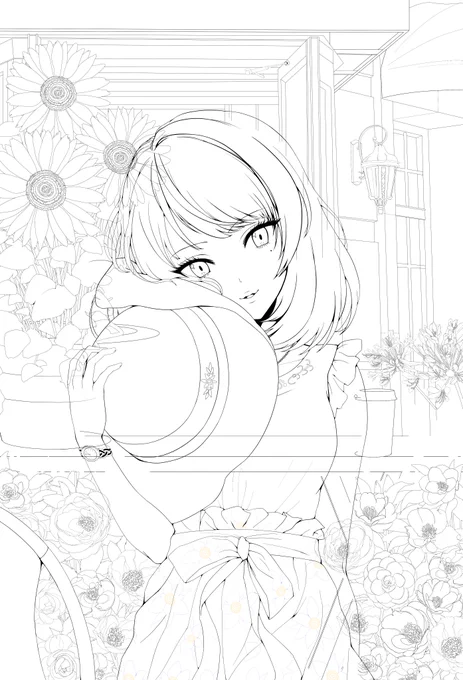 #皆さん線画と塗った後を見せてください 

描き込み地獄だったのでもうこんな思いはしたくないですね 