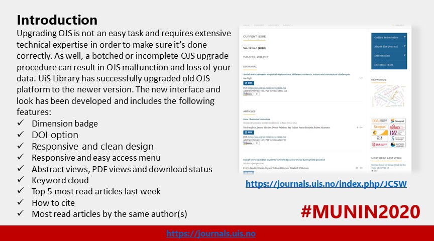 FarmanbarMina's tweet photo. @MuninConf Publishing with Open journal systems (OJS): 
the engaged university and library support at the University of Stavanger  #Munin2020 #OpenAccess
 #OpenScience  #ScholComm  #AcademicTwitter  #SciComm @UBiStavanger @GKolstrup @KolstrupPer https://t.co/cJgOwNc9b5