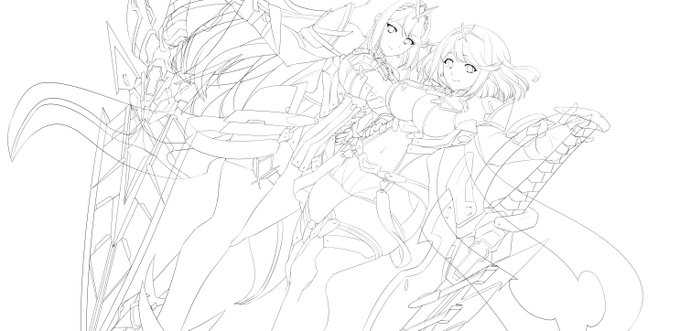 #皆さん線画と塗った後を見せてください
こんな感じー 