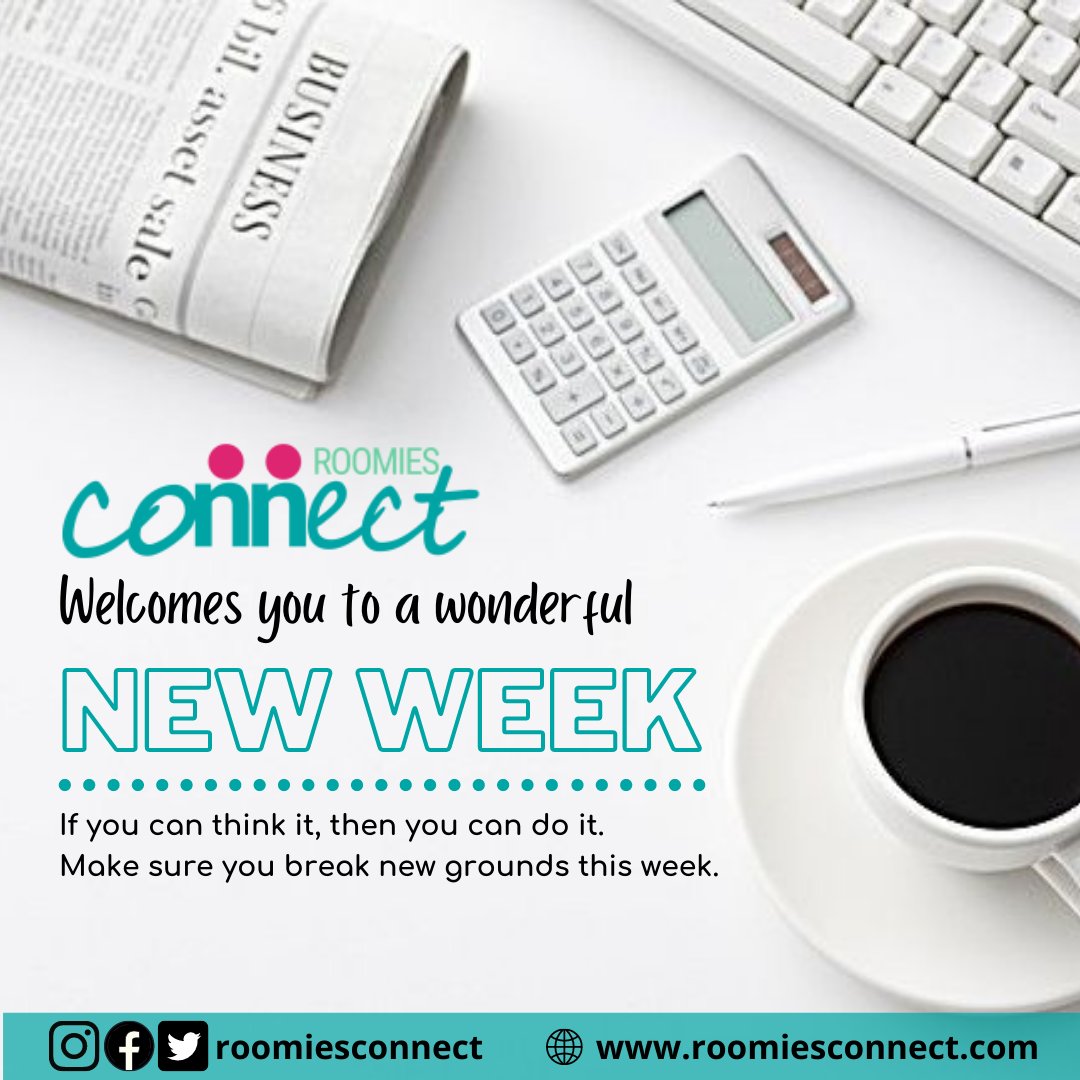roomiesconnect's tweet photo. We welcome you to a wonderful new week. 

If you can think it, then you can do it. 

Make sure you break new grounds this week. 

#roomiesconnect #flatsharing #shortlet #flats #room #roommates #flatmates #apartmentsharing #shortletapartments #mondaythoughts #motivationmonday https://t.co/zZJLGNpaa3