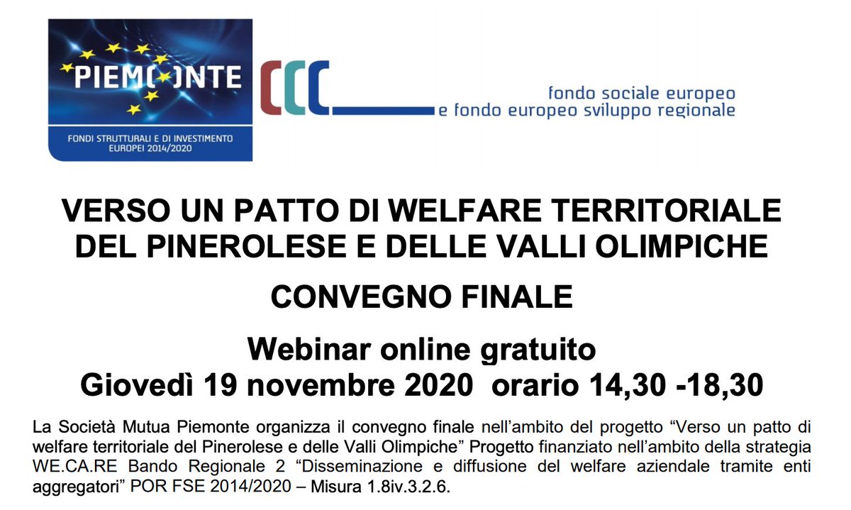 net4caring's tweet photo. E' disponibile il programma del convegno finale del progetto "Verso un patto di welfare territoriale del Pinerolese e delle Valli Olimpiche" finanziato da @regionepiemonte #WeCare.
Per chi fosse interessato a partecipare, si prega di inviare un'email a: ufficio@mutuapiemonte.it https://t.co/W5YhpVH3fA
