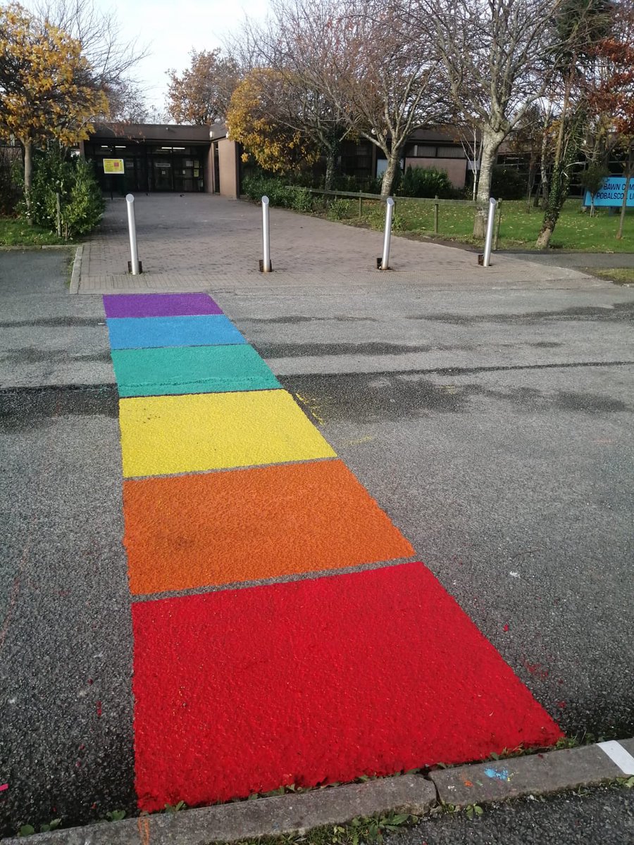 SarahGibbons33's tweet photo. Our pedestrian crossing got a revamp reminding everyone to #comein to @OldBawnCS this #standup2020 week @BeLonG_To @RTE2fm @eoghanmcdermo https://t.co/n56vUpRDvh