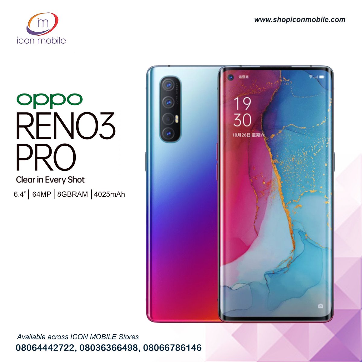 iconmobileng's tweet photo. Stand out, stay cool with the power of the 48MP Quad Camera.
Extraordinarily pro in every detail when you use the OPPO Reno3 Pro.💫 #ClearInEveryShot
-
Buy now on https://t.co/rc8qQn2Hve
Also available across all ICON MOBILE stores.
-
Call: 08064442722, 08036366498,08066786146 https://t.co/zgwCDtayM2