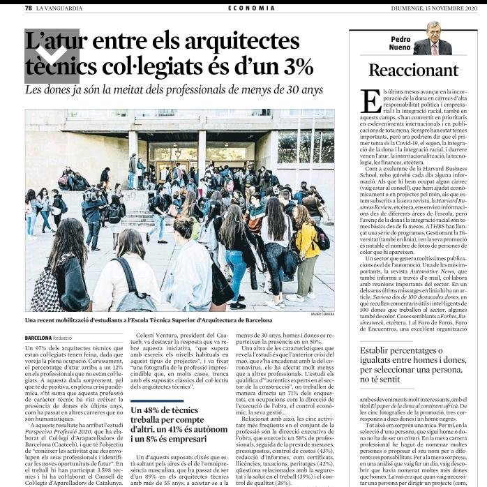 👷‍♀️L’atur entre els arquitectes tècnics col·legiats és d’un 3%
👉Les dones ja són la meitat dels professionals de menys de 30 anys
📰VIA <a href="/LaVanguardia/">La Vanguardia</a> 
#PerspectivaProfessio2020
#ReferentsEnLaConstruccio