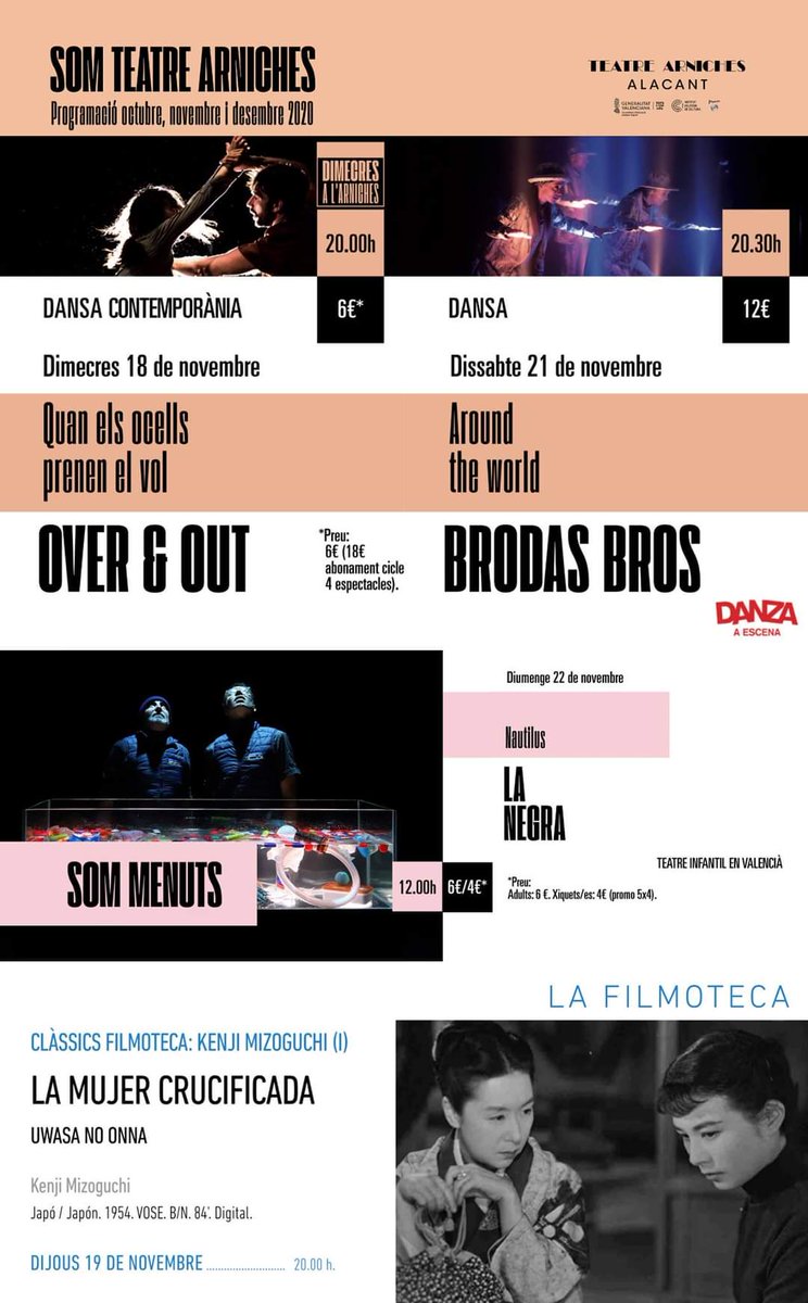 Programació setmanal!
#tornemaprogAMAR #somarniches #culturasegura 
<a href="/teatrearniches/">Teatre Arniches</a>
<a href="/GVAivc/">Institut Valencià de Cultura - GVA</a> @GVAculturesport