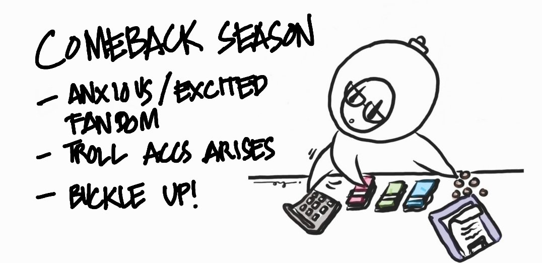 Kumulai dari tradisi tiap musim comeback/rilis album baru/mixtape. Fandom yg berisi banyak kepala ini semuanya excited. Kita semua nunggu. Ada yg nunggu sambil merindu syahdu (tsaah), ada yg ga sabar saking kangennya. Kondisinya akan serba sensitif. Kita perlu bisa baca keadaan.