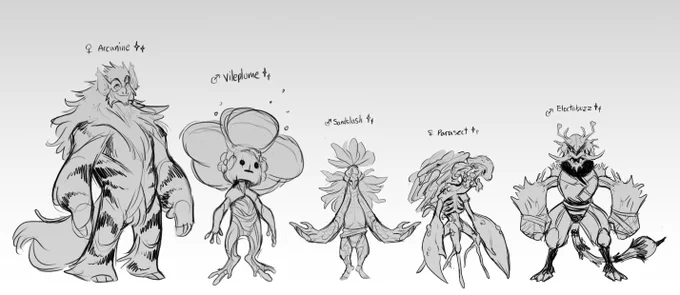 big sleepy but doodled out funky gijinkas for my pkmn lets go team!! Doing a shinylocke for funsies ? 
