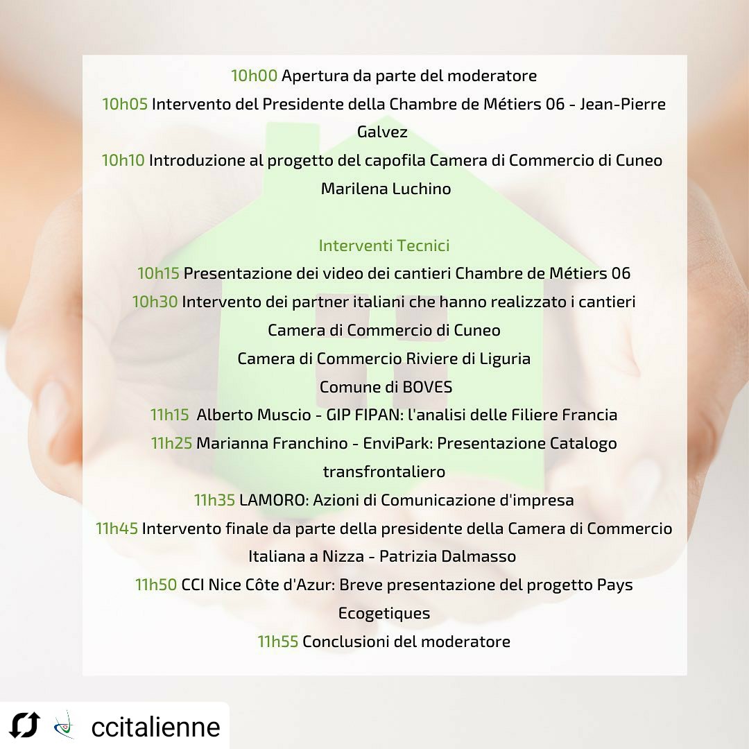 CCIAARIVLIG's tweet photo. DOMANI 
Evento finale progetto #EcoBati su Zoom! 
Parleranno istituzioni e partner del progetto
x noi da #Imperia su cantiere pilota 
info e iscrizioni studi@cn.camcom.it davide@ccinice.org
@CCItalienne @ecobatiproject 
👉 https://t.co/lyX3iUrRt6
#ecobatiinterregcciaarivlig https://t.co/KvvBOXZA7l