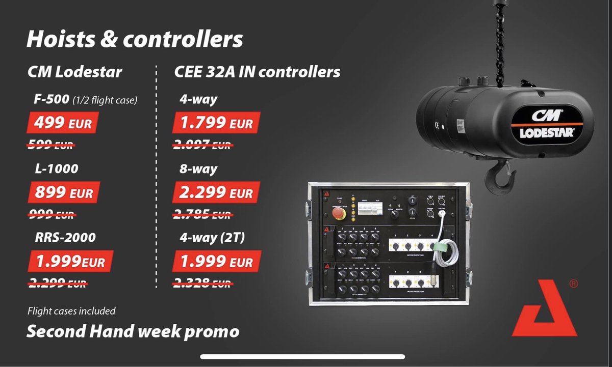 UBbuddym's tweet photo. Nur diese Woche: Second Hand Super Promo auf Hoists &amp; Controllers. Wie immer gilt: First Come First Serve. #AED #AEDde #Rigging #CMLodestar #Hoist #secondhand https://t.co/vfz69dBLIX