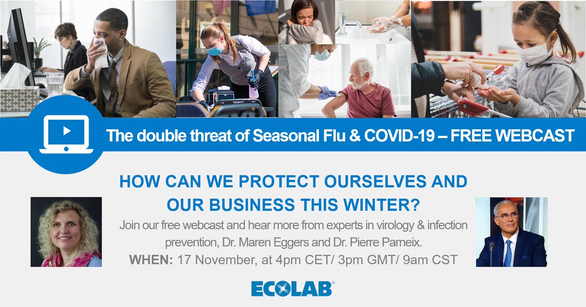 Learn how to protect yourself, others and your operations from the double threat of the flu and COVID-19. Register for a free webcast on November 17 with experts in virology &amp; infection prevention, Dr. Maren Eggers and Dr. Pierre Parneix.  bit.ly/3kDklbX
