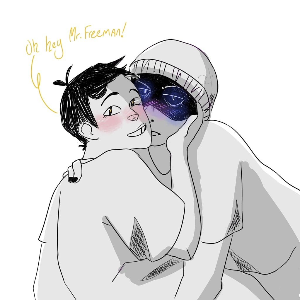 cherubrot's tweet photo. Tommy is teaching Benrey how humans kiss and Benrey is trying very hard to act like he doesnt already know.
#hlvrai #hlvr #benrey #tommycollata #hlvrtommy #tomrey #hlvrbenrey #FANART #shipart https://t.co/NFkGpJeOYo