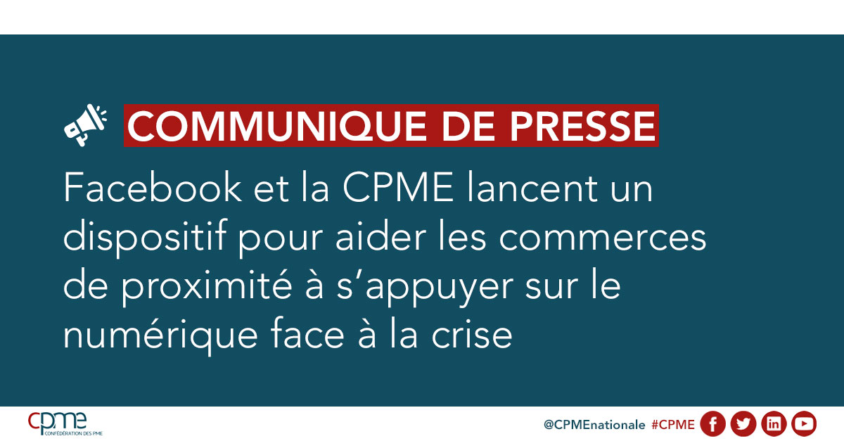 [Communiqué #CPME] @FacebookFR et la #CPME allient leurs forces autour d’un dispositif d’urgence pour accélérer l’adoption de solutions digitales par les commerçants français. #TransfoNum

Lire le CP ▶️ cpme.fr/espace-presse/…