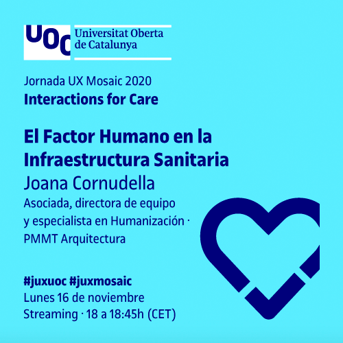 MosaicUOC's tweet photo. Hoy, a las 18:00 (CET), @joana_architect, asociada, directora de equipo y especialista en humanización, intervendrá en una charla sobre la relación entre arquitectura y salud. 

👉 Si aún no os habéis inscrito: https://t.co/JTuxNrdOGw
#juxuoc #juxmosaic @UOCeimt https://t.co/QJq8QMw4dl