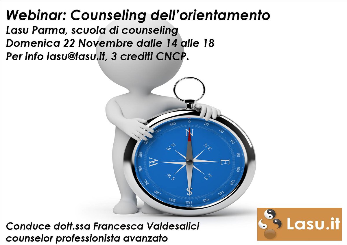 CounsellingCNCP's tweet photo. WEBINAR COUNSELING DELL’ORIENTAMENTO
Modalità ONLINE
22/11/20 dalle 14 alle 18
3 crediti formativi CNCP
https://t.co/D5pnsoe7Y0
#cncp #counsellor #counselling https://t.co/7SyduwWg3U