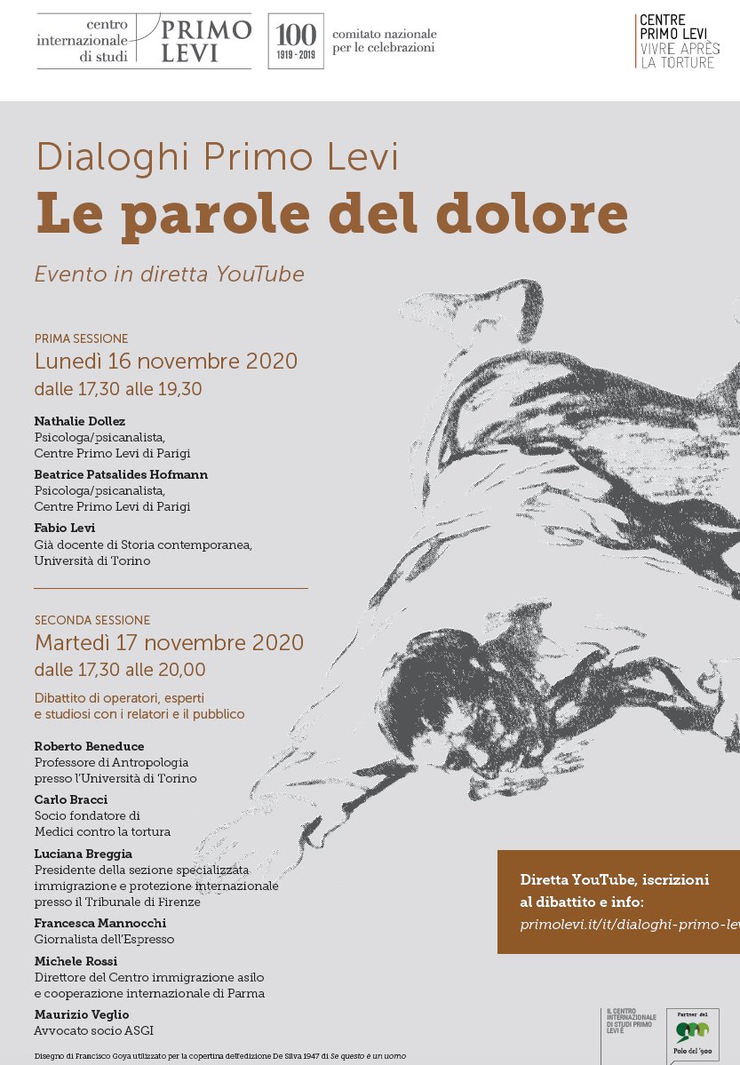 GiuliaLevi84's tweet photo. Lunedi 16 Nov, ore 17.30 Diretta Youtube - Centro Primo Levi di Torino: Le Parole del Dolore - #tortura #immigrazione #primolevi #storia #migranti #guerra #Memoria @asgi_it @Internazionale @espressonline 
https://t.co/4VB6w3RqQv https://t.co/11hIug0Djq